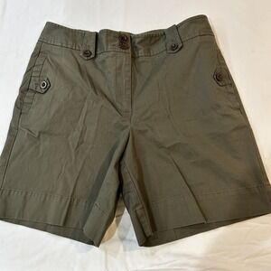 Talbots Ladies Chino Shorts Sz 8 High Rise Cargo Safari Olive Green 7" Inseam